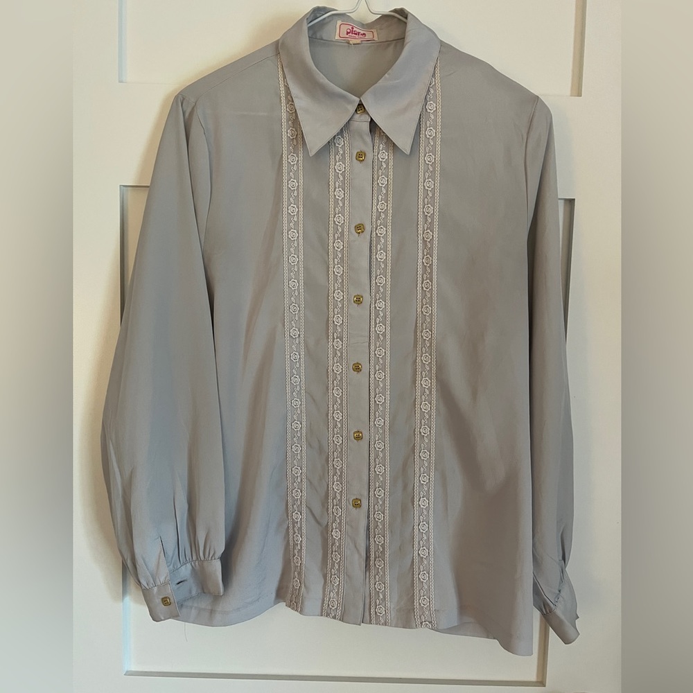 Vintage light blue button down shirt, size small, purchased in Belgium